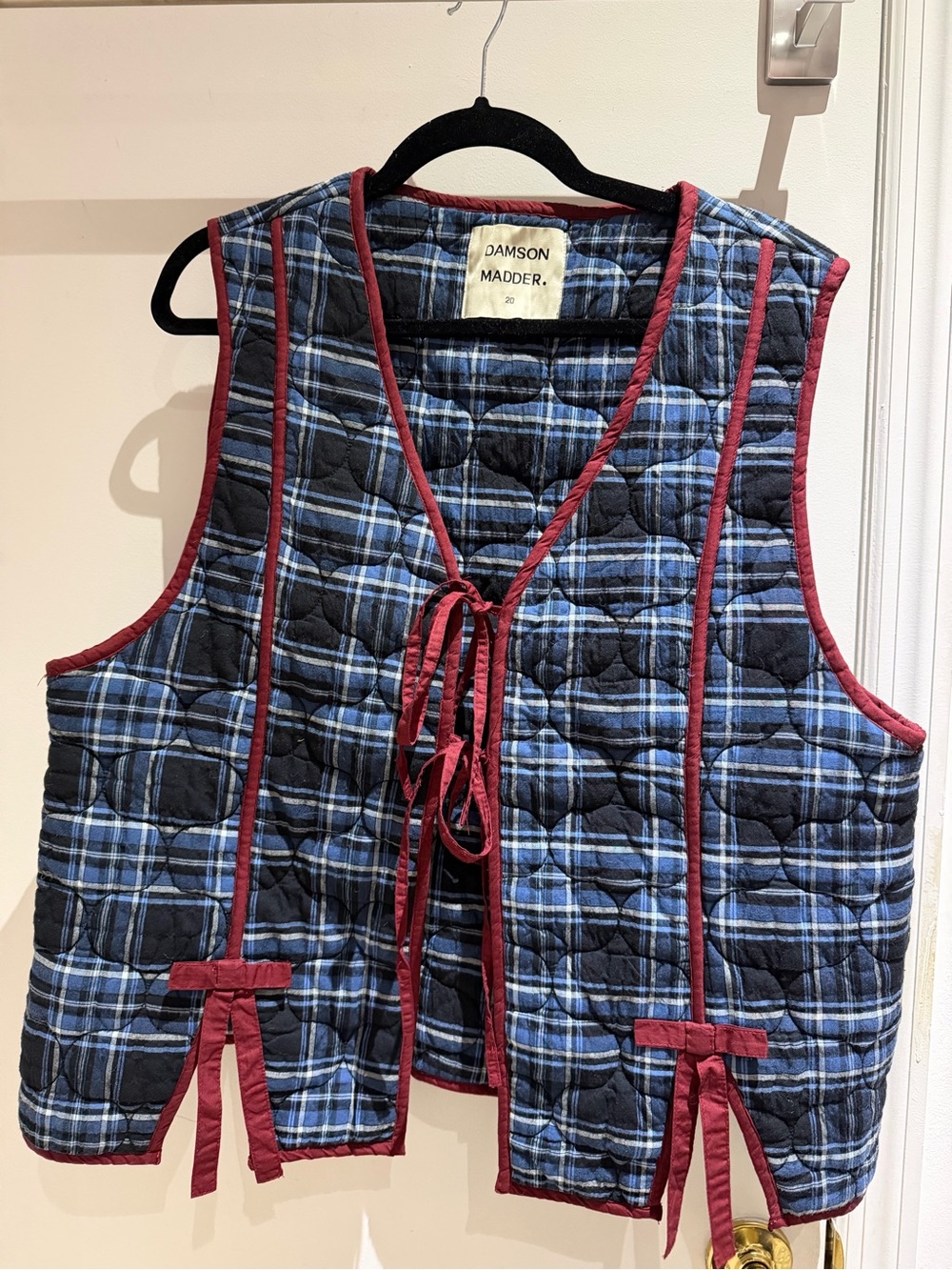 📚 Damson Madder Plaid Quilted Tie Vest 🎀
